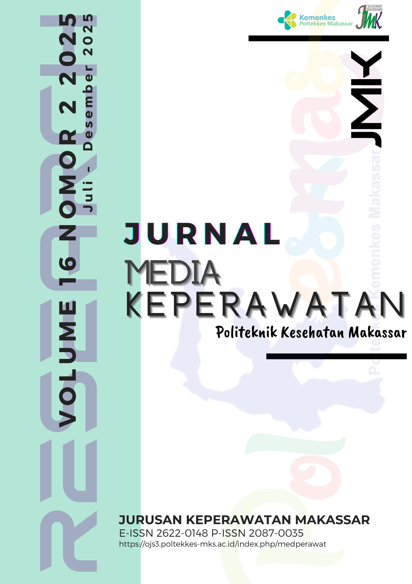 Media Keperawatan : Politeknik Kesehatan Makassar. E-ISSN 2622-0148, P-ISSN 2087-0035. Kebutuhan publikasi aspirasi ilmiah dari kalangan penggiat kesehatan khususnya Dosen  dalam hal ini dosen untuk Keperawatan semakin meningkat, oleh karena itu Jurnal Media Keperawatan muncul sebagai salah satu sarana untuk publikasi segala bentuk ide, hasil penelitian serta kajian ilmiah yang berhubungan dengan pengembangan Keperawatan dan kesehatan pada umumnya. Jurnal Media Keperawatan diterbitkan oleh Jurusan Keperawatan Poltekkes Makassar dengan periode terbit 2 kali dalam setahun, yaitu terbit di bulan Juni dan Desember.  Diterbitkan: 31-12-2025